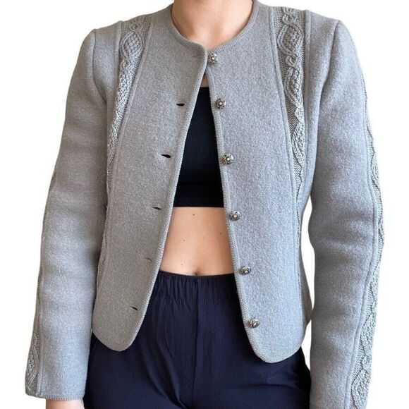 Vintage 80s Womens Woodstock Boiled Wool Gray Bavarian Cable Knit Cardigan Sz M - Picture 7 of 8